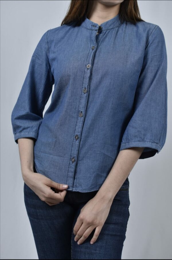 Blusa en Denim Mangas 3/4 Cuello Mao Modelo Shirt M3/4 Jaisy Rth Medium Blue